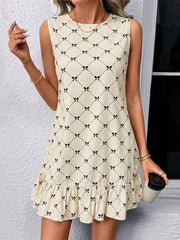 Pleated Printed A-Line Loose Round-Neck Mini Dresses