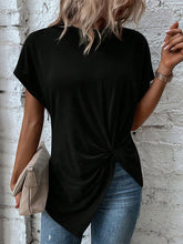 Asymmetric Pleated Solid Color Split-Joint Batwing Sleeves Loose Round-neck T-shirts