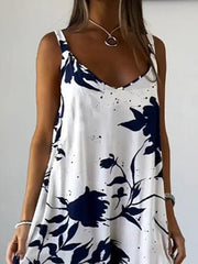 Floral Printed Split-Joint Loose Plus Size Spaghetti-Neck Maxi Dresses