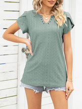 Hollow Solid Color Split-Joint Loose Short Sleeves V-Neck T-Shirts Tops