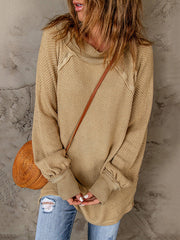 Solid Color Split-Joint Split-Side Long Sleeves Loose Round-Neck Sweater Tops Pullovers