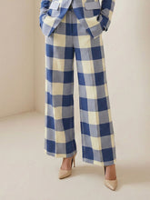 Contrast Color Elasticity Plaid Pockets Loose Wide Leg Trousers Pants