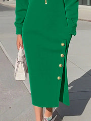 Long Sleeves Asymmetric Split-Joint Split-Side Zipper Lapel Maxi Dresses