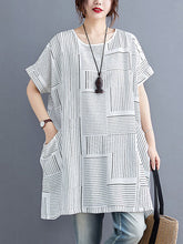 Striped Loose Short Sleeves Round-Neck T-Shirts