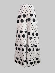 High Waisted Loose Contrast Color Elasticity Pockets Polka-Dot Split-Joint Pants Trousers