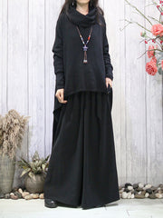 Solid Color Batwing Sleeves High-Low Heaps Collar Sweater Tops Pullovers