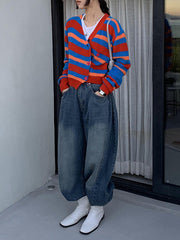 Pleated Split-Joint High Waisted Loose Jean Pants Bottoms