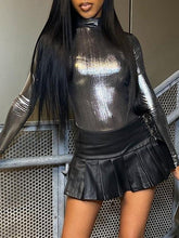 Bronzing Solid Color Long Sleeves Skinny Mock Neck Bodysuits