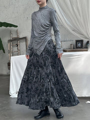 Elastics Pleated Printed High Waisted Loose Skirts