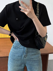 Embroidered Loose Short Sleeves Round-Neck T-Shirts Tops