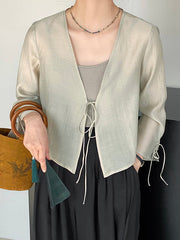 Long Sleeves Lace-Up See-Through Solid Color Blouses&Shirts Tops