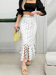 Solid Color Split-Joint Tasseled Bodycon High Waisted Skirts