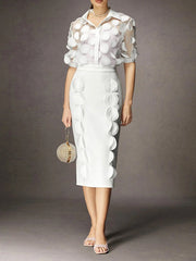 Gauze See-Through Split-Joint Loose Short Sleeves Lapel Blouses