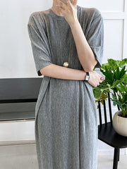 Original Casual Pleated Solid Color Midi Dress