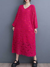 Jacquard Bishop Sleeve Long Sleeves V-Neck Midi Dresses