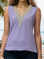 Jacquard Split-Joint Loose Sleeveless V-Neck Vest Top