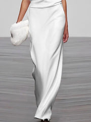 Loose Sleeveless Solid Color High-Neck Vest Tops&Skirts Bottoms Two Pieces Set