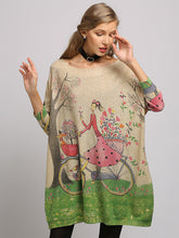 3 Colors Vintage Batwing Sleeves Printed Sweater