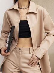 Solid Color Split-Joint Long Sleeves Loose Lapel Outerwear Jackets