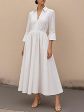 Pleated Solid Color A-Line High Waisted V-Neck Maxi Dresses