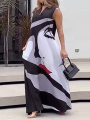 Figure Printed Loose Sleeveless V-neck Maxi Dresses