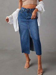 Fringed Pockets Split-Front A-Line High Waisted Skirts Bottoms