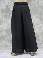 Pockets Solid Color High Waisted Loose Trousers Wide Leg Pants