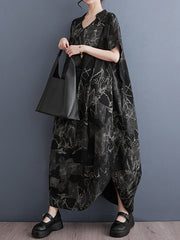 Printed Irregular clipping Loose V-neck Maxi Dresses