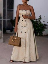 A-Line Loose Belted Buttoned Pockets Tube Maxi Dresses
