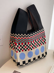 Checkerboard Striped Woven Handbag Bags