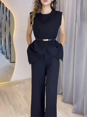 Loose Sleeveless Split-Front Split-Joint Round-Neck Vest Top