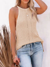 Hollow Solid Color Loose Sleeveless Spaghetti-Neck Vest Top