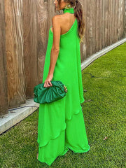Simple High-Low Wide Leg Asymmetric High-Neck Two Pieces Set