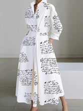 Long Sleeves Loose Letter Print Lapel Midi Shirt Dresses
