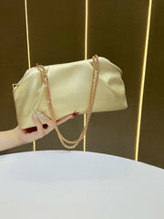 Chains Pleated Solid Color Zipper Shoulder Bags Evening Bags & Clutches