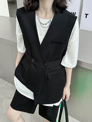 Asymmetric Split-Joint Tied Waist Loose Sleeveless V-neck Vest Outerwear