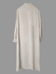Buttoned Drawstring Pleated Pockets Solid Color High-Low Long Sleeves Lapel Midi Dresses