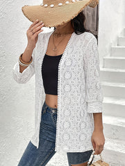 Solid Color Split-Joint Wood Ear Lace Loose Three-Quarter Sleeves Collarless Outerwear