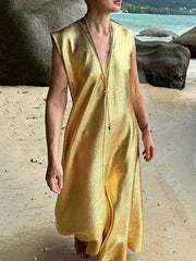 Solid Color Loose Sleeveless Deep V-Neck Maxi Dresses