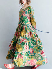 National Style Flower Printed Long Dress