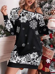 Contrast Color Printed Split-Joint Bodycon Long Sleeves One-Shoulder Midi Dresses