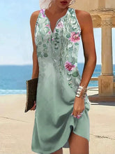 Floral Printed Split-Joint Loose Plus Size V-neck Mini Dresses