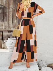 V-Neck Half Sleeves Backless Contrast Color Tied T-shirt Top + Pockets High Waisted Pants Bottom Two Pieces Set