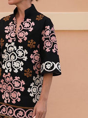 Loose Short Sleeves Floral Printed V-neck Mini Dresses Short Dresses