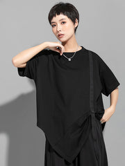 Urban Solid Color Asymmetric Round-Neck T-Shirt Top