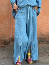 Loose Wide Leg Drawstring Solid Color Split-Front Split-Joint Pants Trousers