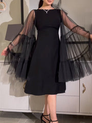 Solid Color Split-Joint Flared Sleeves Loose Midi Dresses