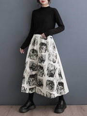 Contrast Color Elasticity Printed Split-Joint A-Line Loose Skirts
