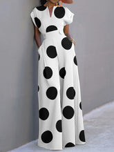 Polka-Dot Short Sleeves Wide Leg V-Neck Jumpsuits