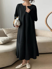 Hollow Solid Color A-Line Long Sleeves V-Neck Midi Dresses